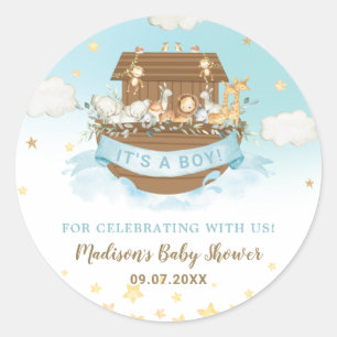 Noah's Ark Niedlicher Tiere Boy Baby Shower Blue Runder Aufkleber