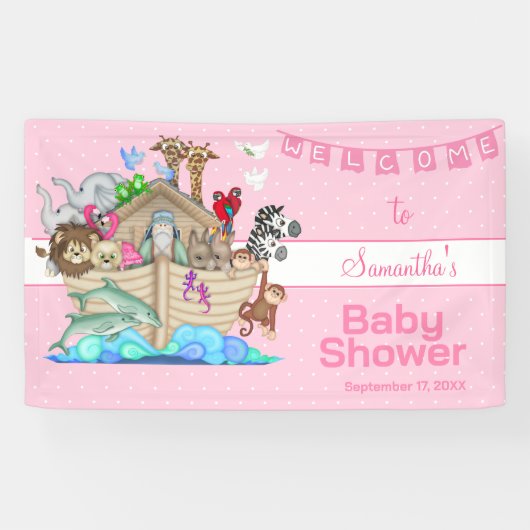 Noah's Ark Pink Baby Dusche Banner (Horizontal)