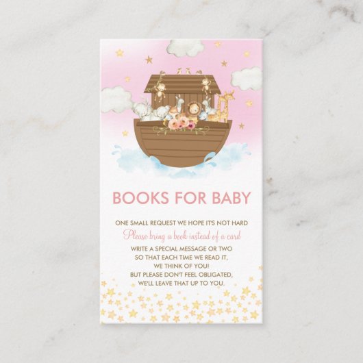 Noah's Ark Pink Baby Shower Books for Baby Begleitkarte (Vorderseite)