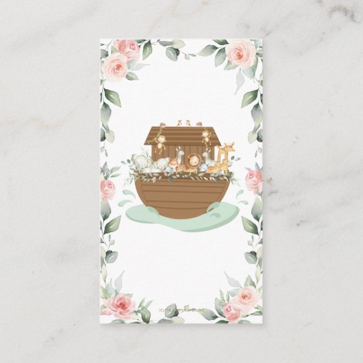 Noah's Ark Pink Floral Baby Dusche Windelwanne Raf Begleitkarte (Rückseite)