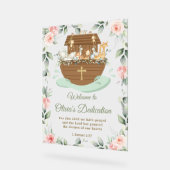 Noah's Ark Pink Floral Dedications Christening Acrylschild (Winkel)