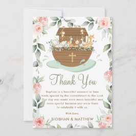 Noah's Ark Pink Floral Girl Taufe Christening Dankeskarte