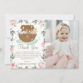 Noah's Ark Pink Floral Girl Taufe Christening Dankeskarte