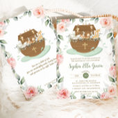 Noah's Ark Pink Floral Girl Taufe Christening Einladung