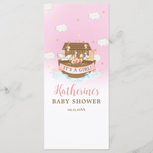 Noah's Ark Pink Girl Twins Baby Shower Programm (Rückseite)