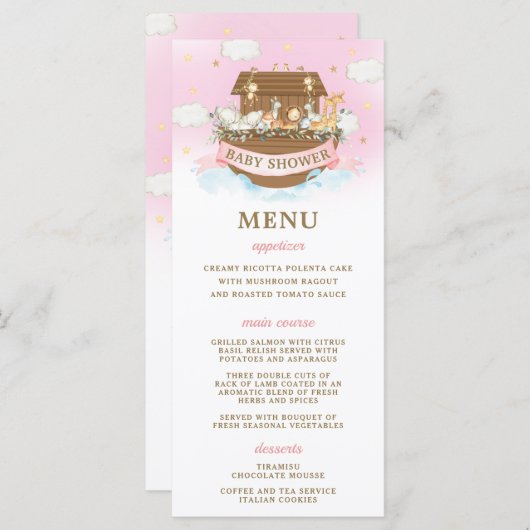 Noah's Ark Pink Girl Twins Baby Shower Programm (Vorne/Hinten)