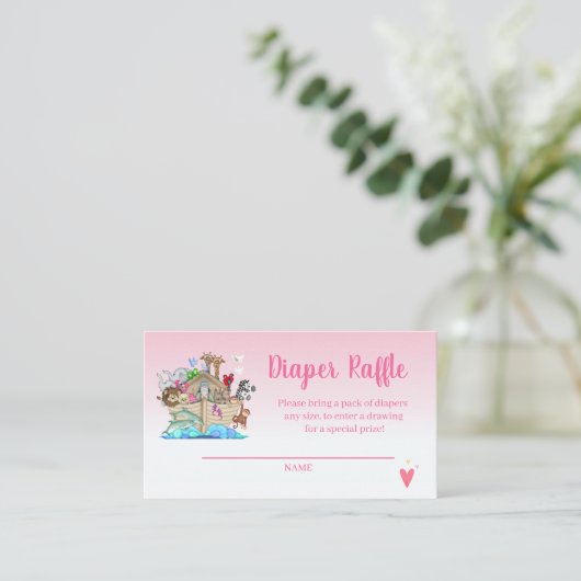 Noah's Ark Pink Girls Diaper Raffle Begleitkarte (Stehend Vorderseite)