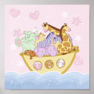 Noah's Ark Pink Kinderzimmer Poster Print