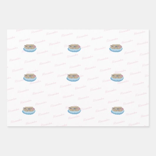 Noah's Ark Pink Script Girl Baby Shower Geschenkpapier Set (Vorderseite 3)