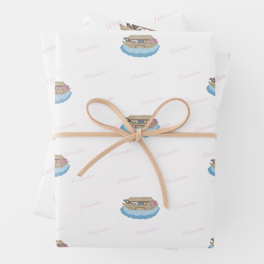 Noah's Ark Pink Script Girl Baby Shower Geschenkpapier Set (Beispiel)