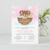 Noahs Ark Pink Taufe Christening Dedication Einladung (Stehend Vorderseite)