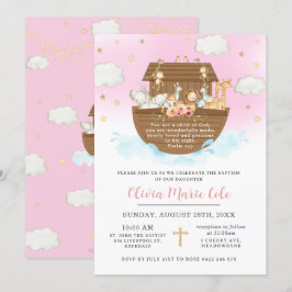 Noahs Ark Pink Taufe Christening Dedication Einladung
