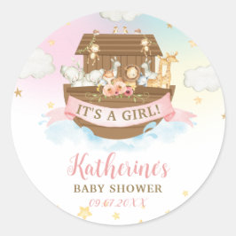 Noahs Ark Rainbow Animals Girl Baby Shower Gefalle Runder Aufkleber