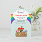 Noah's Ark Rainbow Baptism Dedication Christening Einladung (Stehend Vorderseite)