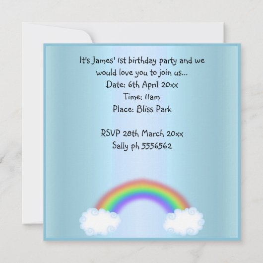 Noahs ark Rainbow Einladung BLUE (Rückseite)