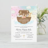 Noahs Ark Rainbow-Taufe Christening Dedication Einladung (Stehend Vorderseite)