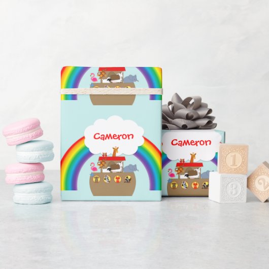 Noahs Ark Rainbow und Cloud Personalisiert Geschenkpapier (Babyparty)