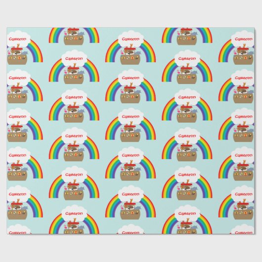 Noahs Ark Rainbow und Cloud Personalisiert Geschenkpapier (Flach)