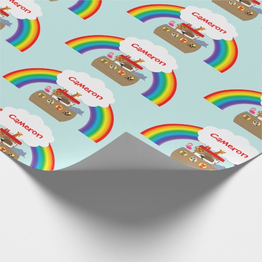 Noahs Ark Rainbow und Cloud Personalisiert Geschenkpapier (Ecke)