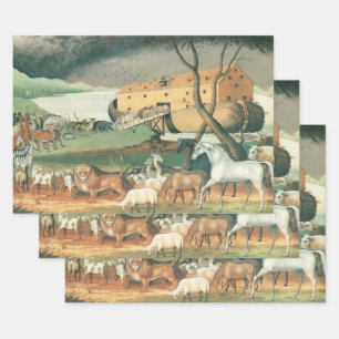 Noah's Ark von Edward Hicks, Vintage Volkskunst Geschenkpapier Set