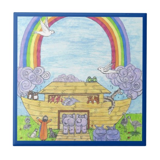 Noahs Ark Watercolor Rainbow Animal Elephant Fliese (Vorderseite)