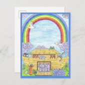 Noah's Ark Watercolor Rainbow Funny Elephant Ankündigungspostkarte (Vorne/Hinten)