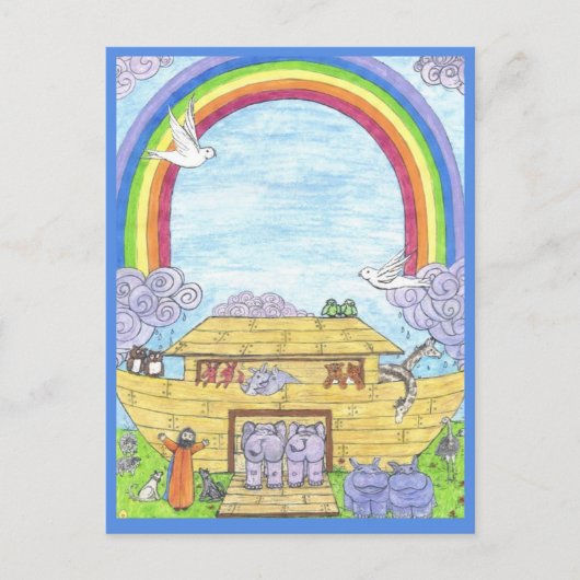 Noah's Ark Watercolor Rainbow Funny Elephant Ankündigungspostkarte (Vorderseite)