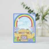 Noah's Ark Watercolor Rainbow Funny Elephant Ankündigungspostkarte (Stehend Vorderseite)