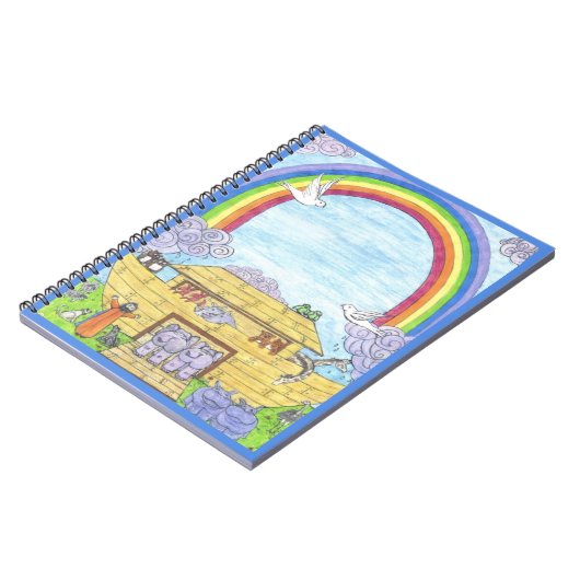 Noah's Ark Watercolor Rainbow Funny Elephant Notizblock (Linke Seite)