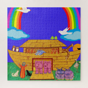Noah's Ark Watercolor Rainbow Funny Elephant Puzzle