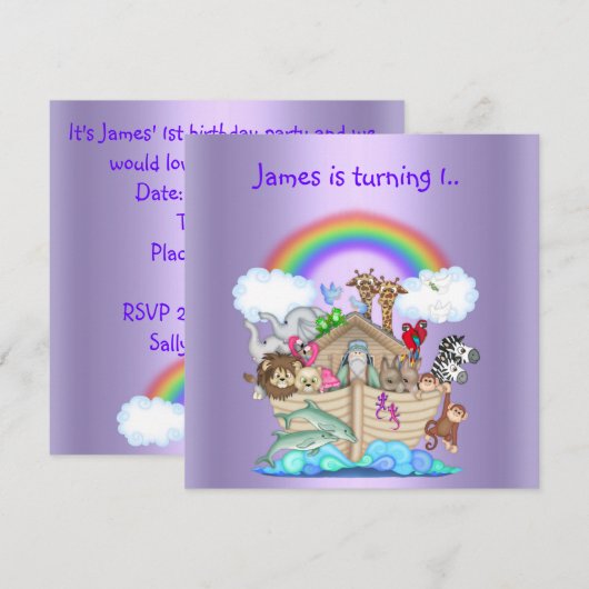 Noahs Arsch Animal Einladung LILA 2 (Vorne/Hinten)