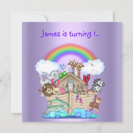 Noahs Arsch Animal Einladung LILA 2 (Vorderseite)