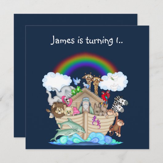 Noahs Arsch Animal Einladung Navy Blue (Vorne/Hinten)