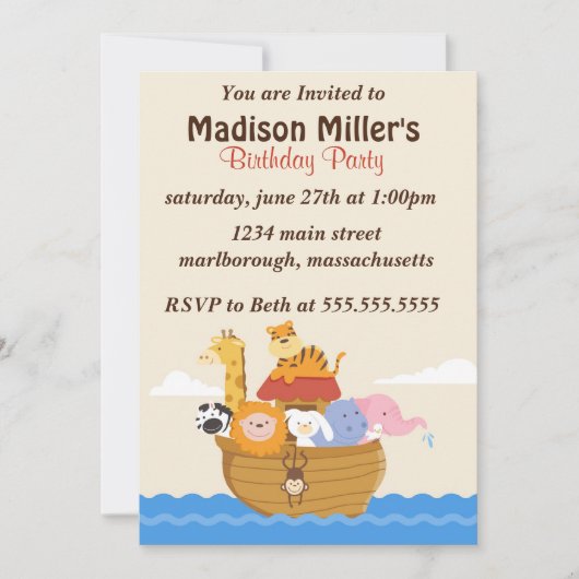 Noahs Bogen-Geburtstag laden ein Einladung (Vorderseite)