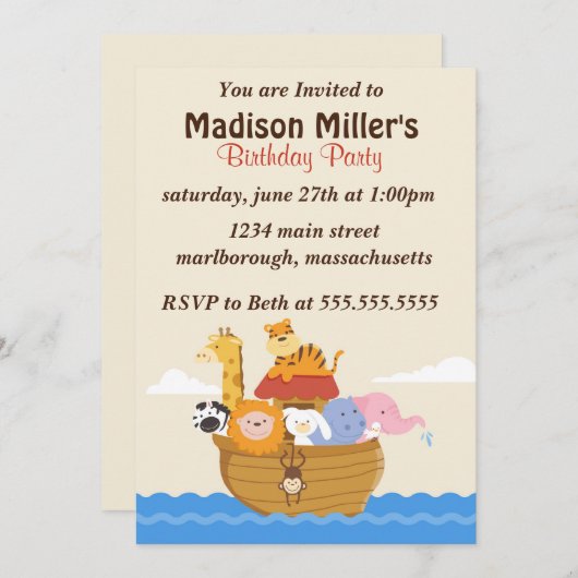 Noahs Bogen-Geburtstag laden ein Einladung (Vorne/Hinten)