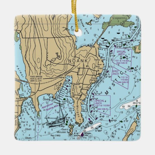 Noank CT Nautic Chart Keramikornament (Vorderseite)