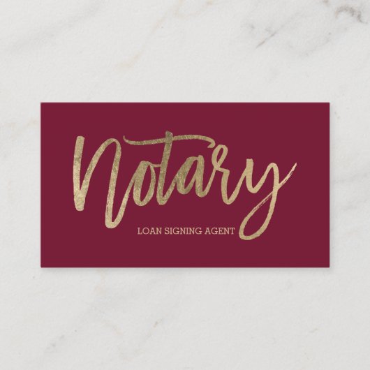 Noary elegante gold typography red burgundy visitenkarte (Vorderseite)