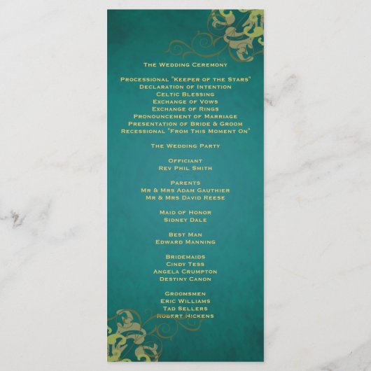 Nobel Aquamarin Scroll Gold Wedding Program Programm (Rückseite)