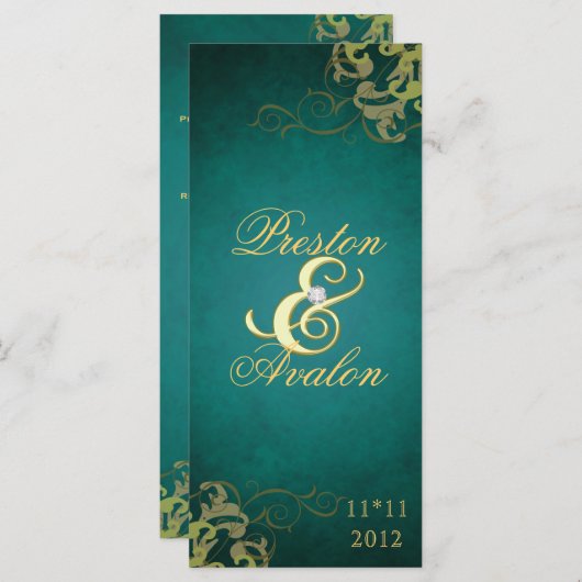 Nobel Aquamarin Scroll Gold Wedding Program Programm (Vorne/Hinten)