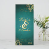 Nobel Aquamarin Scroll Gold Wedding Program Programm (Stehend Vorderseite)