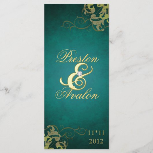 Nobel Aquamarin Scroll Gold Wedding Program Programm (Vorderseite)