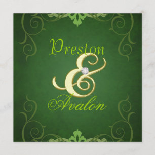 Nobel Green Texture Gold Scroll Einladung