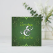 Nobel Green Texture Silver Scroll Einladung (Stehend Vorderseite)