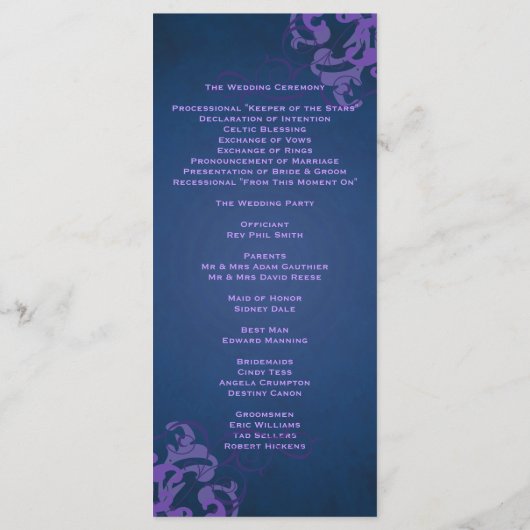 Nobel Lila Scroll Blue Wedding Program Programm (Rückseite)