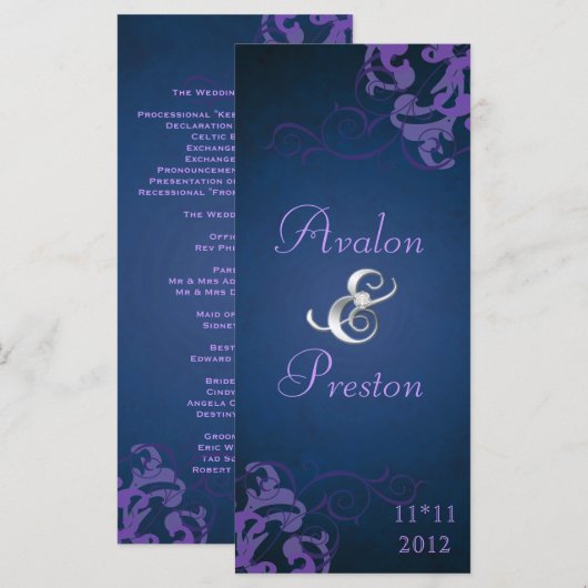Nobel Lila Scroll Blue Wedding Program Programm (Vorne/Hinten)