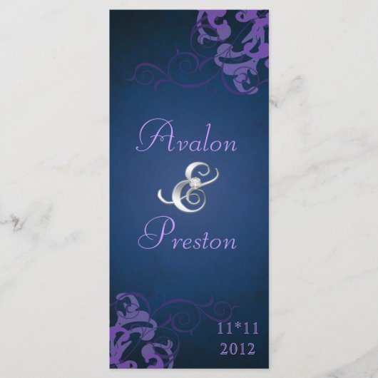 Nobel Lila Scroll Blue Wedding Program Programm (Vorderseite)
