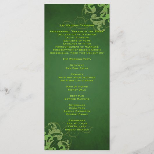 Nobel Limon Scroll Green Wedding Program Programm (Rückseite)