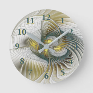 Nobile Golden Aquamarine Abstrakte Fantasie Frakta Runde Wanduhr