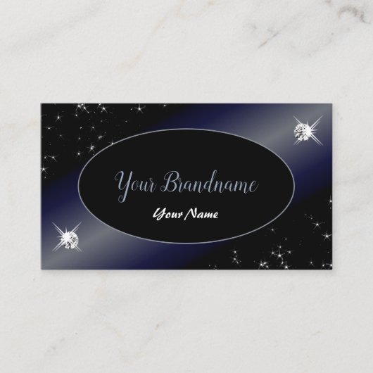 Noble Black Blue Glitzer Stars Diamanten Elegante Visitenkarte (Vorderseite)