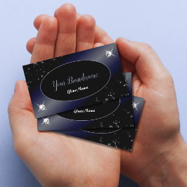 Noble Black Blue Glitzer Stars Diamanten Elegante Visitenkarte